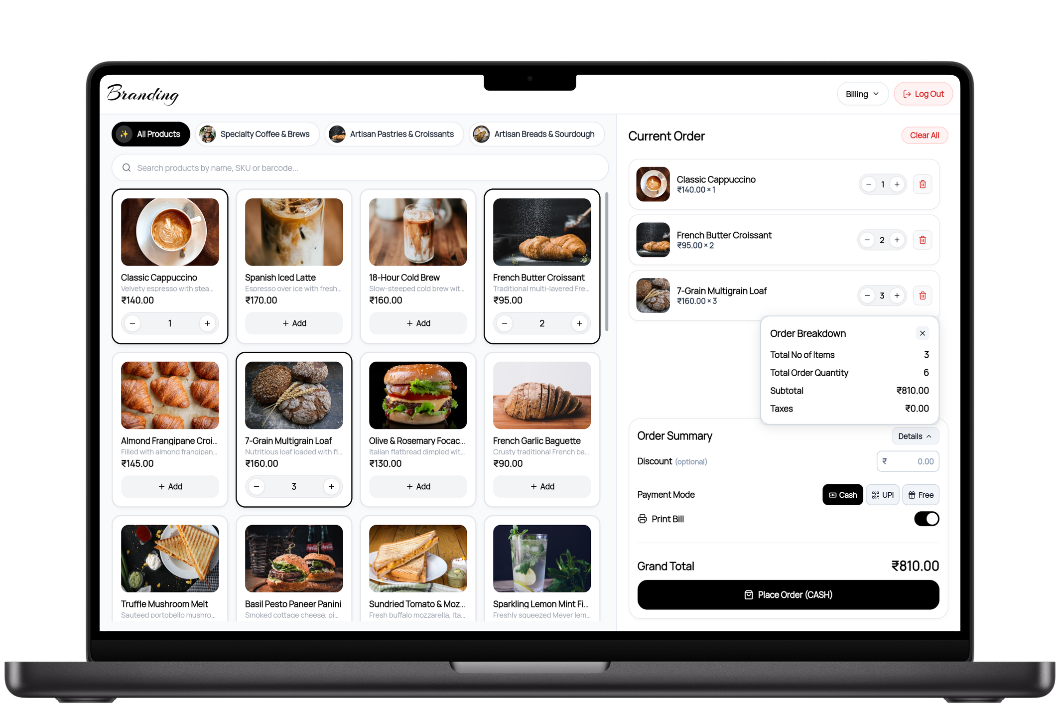 Sparrow POS Billing Terminal on MacBook Pro
